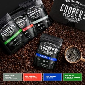 Bourbon & Whiskey Barrel Aged Coffee Box Set with Four Whole Bean Single Origin Coffees